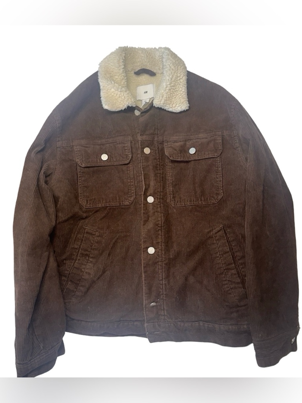 H&M Brown Corduroy Sherpa-Trim Bomber Jacket